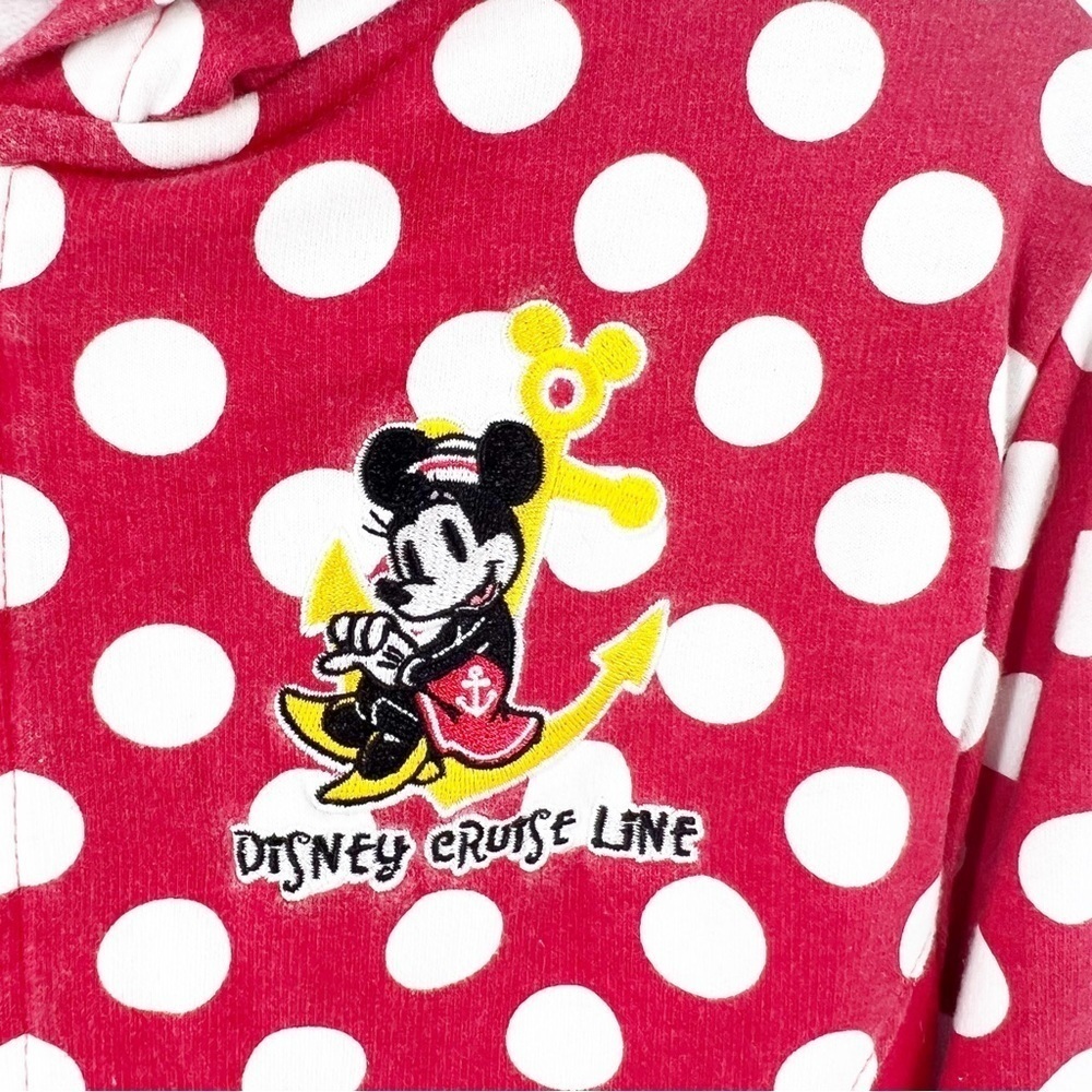 ✅ Disney Cruise Lines Girls Minnie Mouse Red White Polka Dot Hoodie Jacket LARGE - Picture 5 of 7